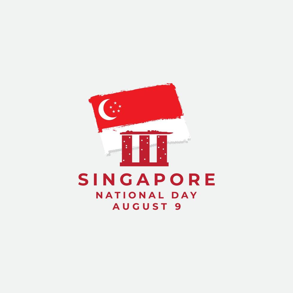 singapur nationaltag mit flagge und ikonischem gebäude singapur logo vektor symbol symbol illustration design