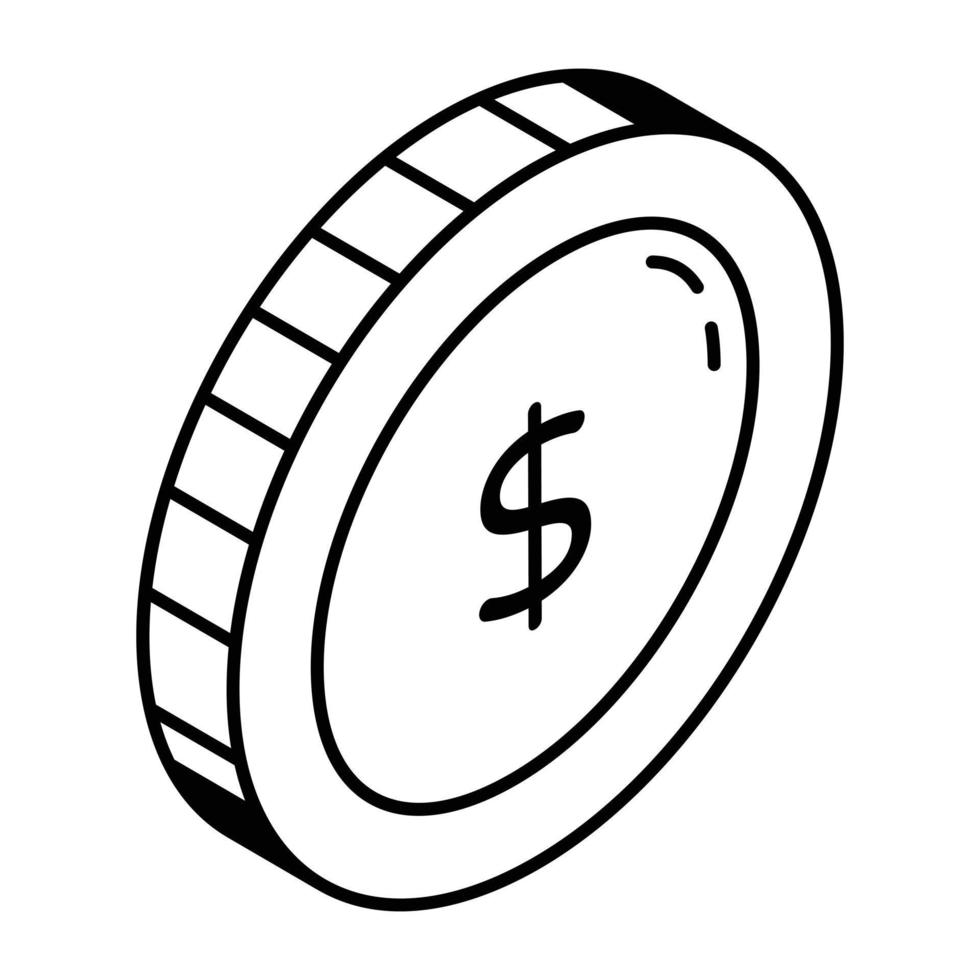 trendig dollar mynt isometrisk ikon vektor