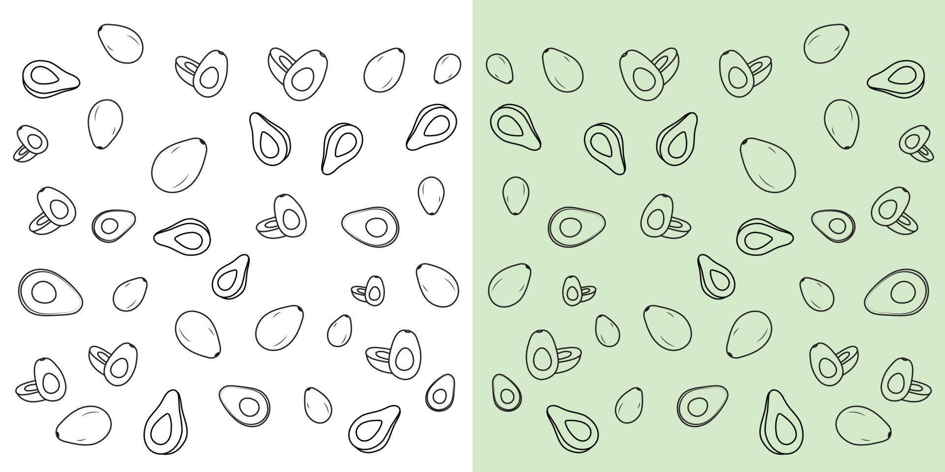 avokado klotter. avokado skivor i vit och grön bakgrund. vektor illustration.