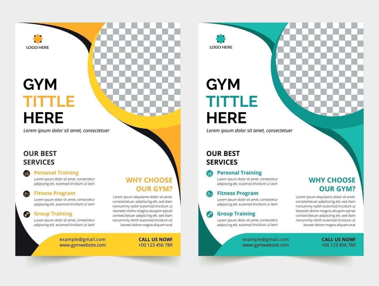 business gym fitness flyer gelb und himmel farbdesign unternehmensvorlagendesign für jahresbericht unternehmensbroschürenabdeckung kostenloser vektor