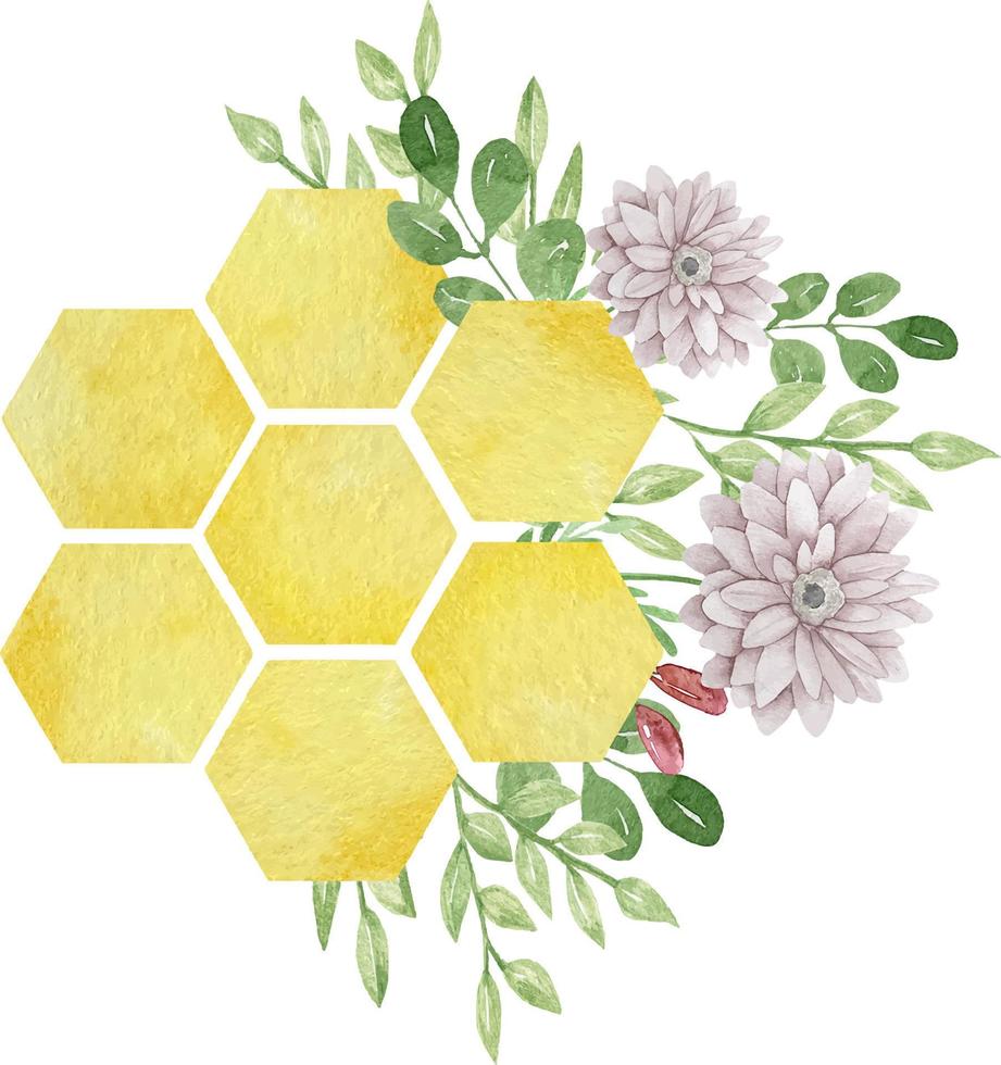 aquarellfarbene große bienenkämme mit blumen und blättern isola vektor