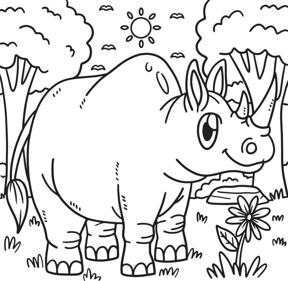 noshörning djur- färg sida för barn vektor