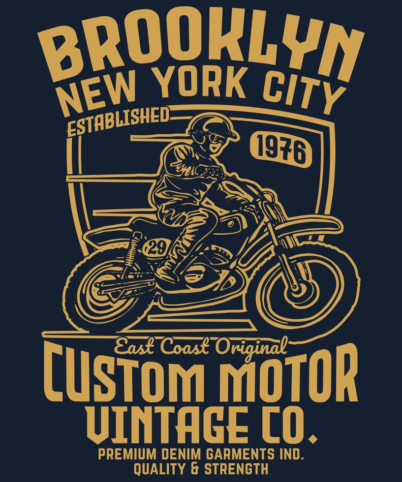 voll editierbarer Vektor eps 10 Umriss von Brooklyn Custom Motor Vintage T-Shirt ein Bild, das für T-Shirts, Tassen, Taschen, Posterkarten und vieles mehr geeignet ist. das Paket ist 4500 5400px