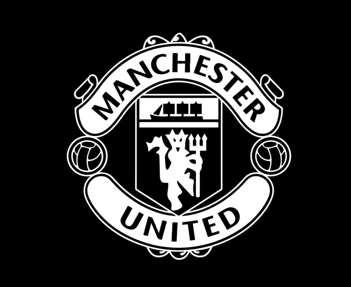 manchester förenad fotboll klubb logotyp symbol svart och vit design England fotboll vektor europeisk länder fotboll lag illustration