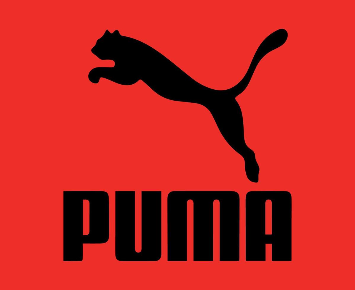 Puma-Logo schwarzes Symbol mit Namen Kleidung Design-Symbol abstrakte Fußball-Vektor-Illustration mit rotem Hintergrund vektor