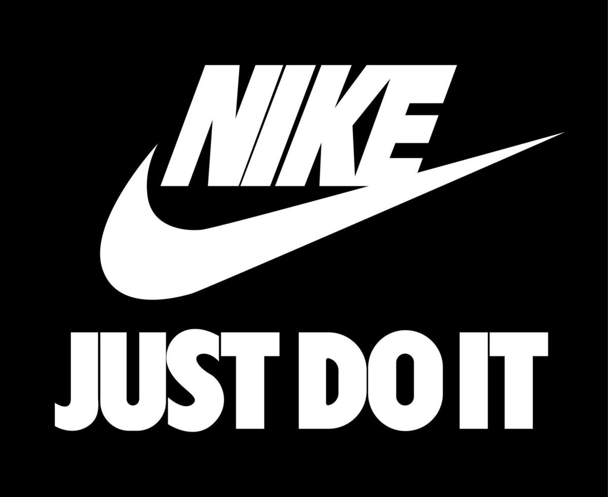 Nike-Logo und einfach tun Symbol weiß mit Namen Kleidung Design-Symbol abstrakte Fußball-Vektor-Illustration mit schwarzem Hintergrund vektor
