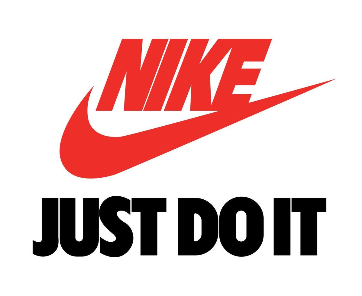 Nike logotyp röd och bara do den symbol svart med namn kläder design ikon abstrakt fotboll vektor illustration med vit bakgrund