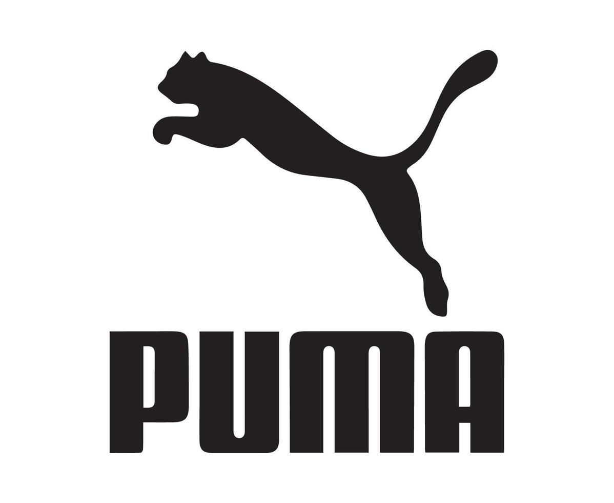 Puma-Logo schwarzes Symbol mit Namen Kleidung Design-Symbol abstrakte Fußball-Vektor-Illustration mit weißem Hintergrund vektor