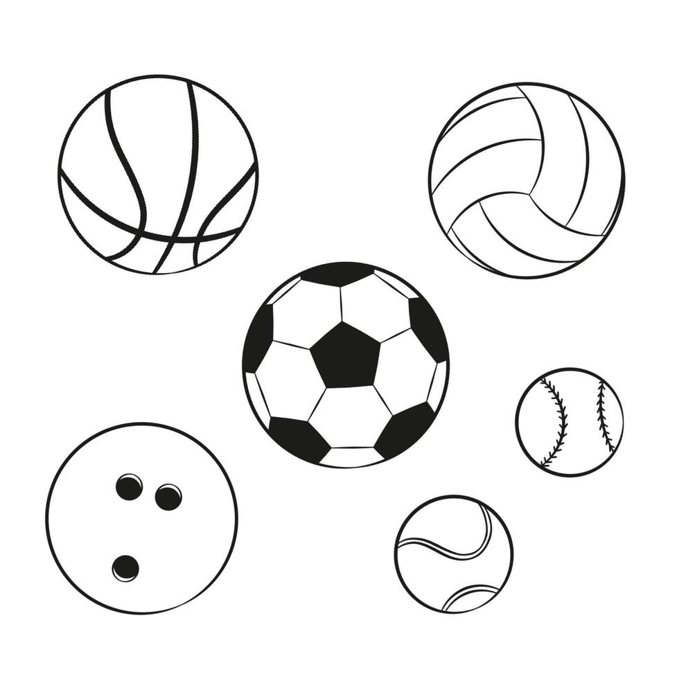 Sportball dünne Linie Symbolsatz vektor