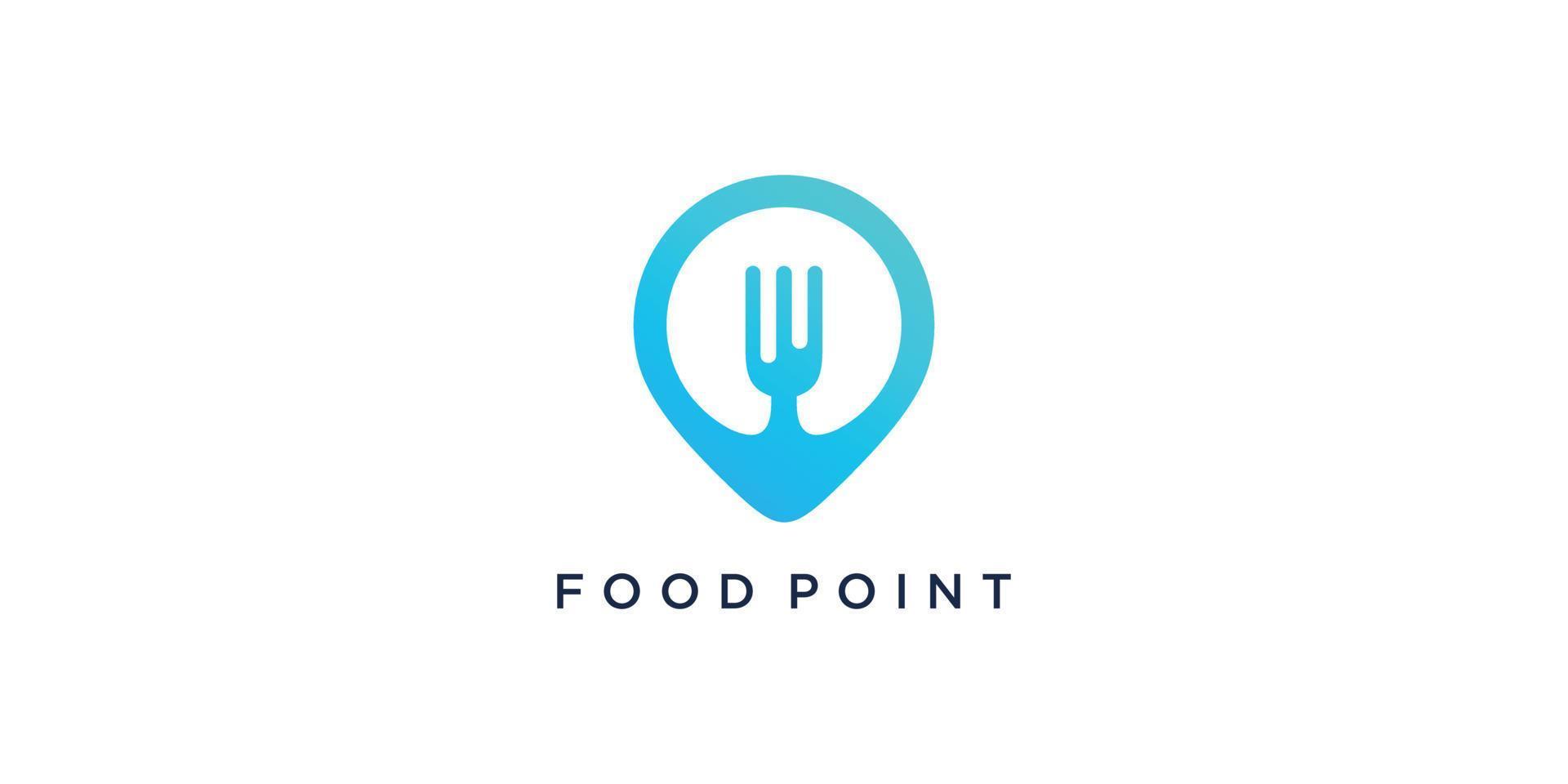 Food-Point-Logo-Design mit kreativem Pin-Location-Konzept Premium-Vektor vektor