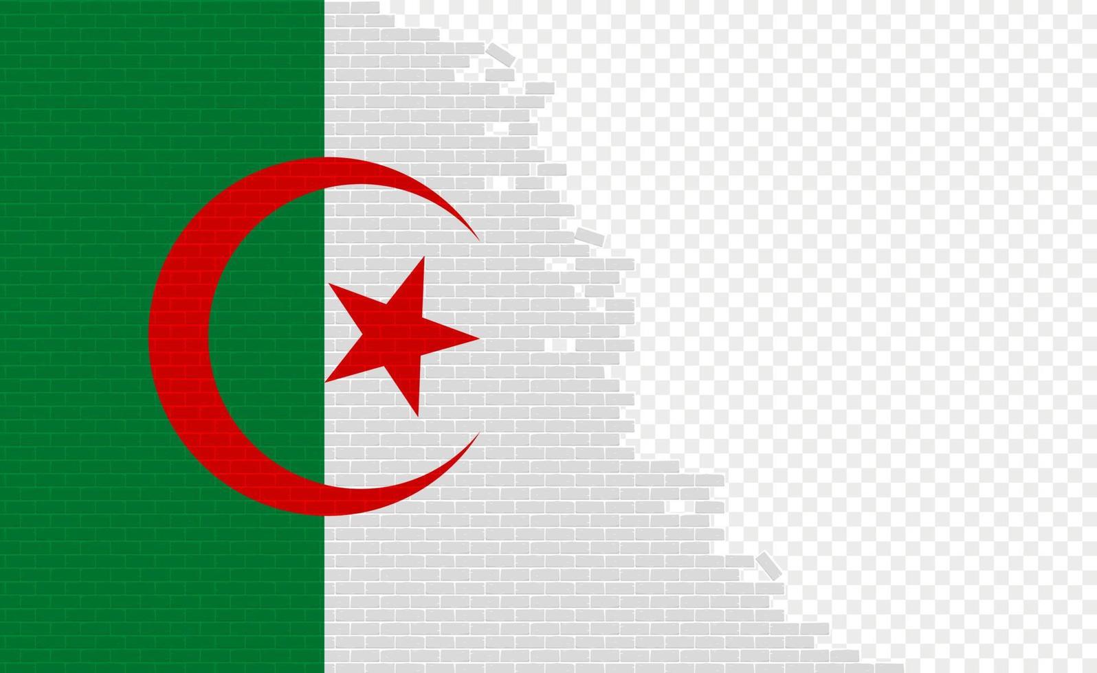 Algerien-Flagge auf gebrochener Ziegelwand. leeres Flaggenfeld eines anderen Landes. Ländervergleich. einfache Bearbeitung und Vektor in Gruppen.
