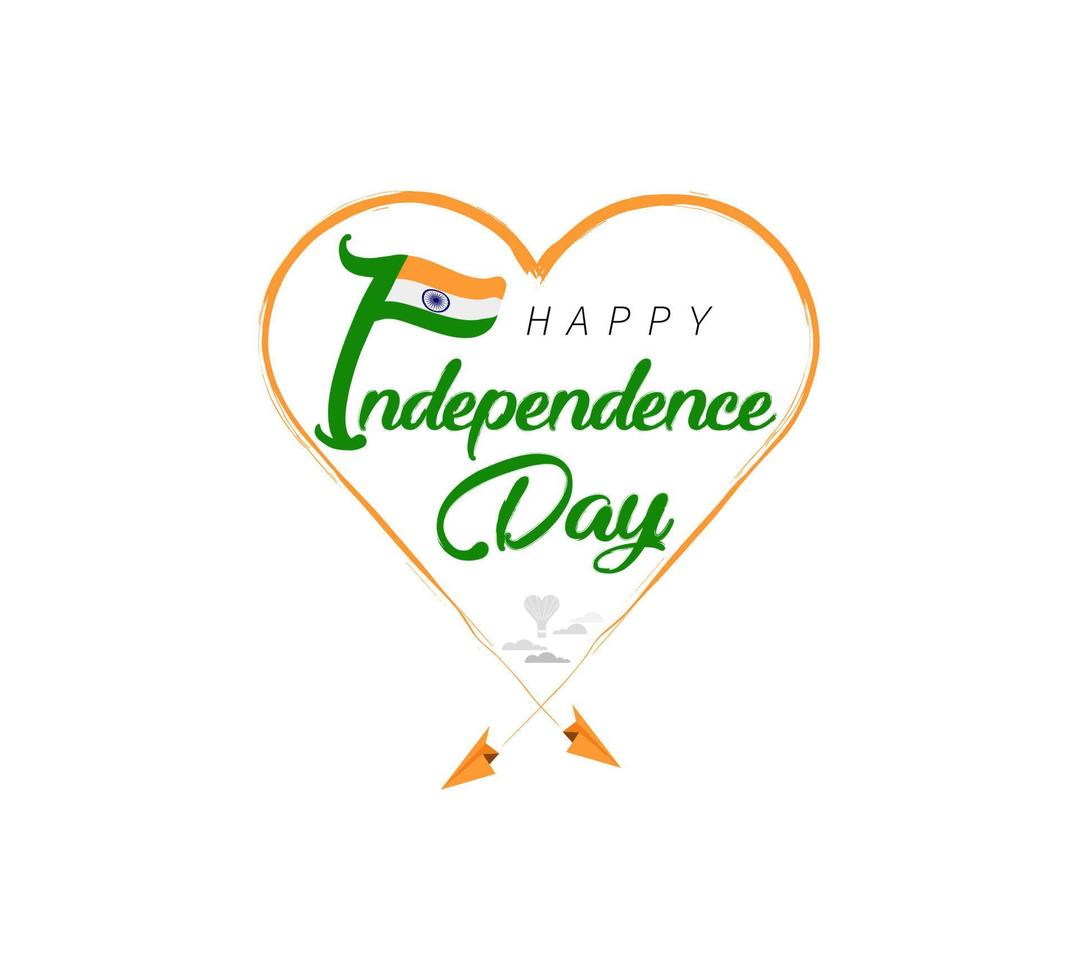 Lycklig oberoende dag av Indien. flygplan drar moln från hjärta. nationell flagga vektor illustration på vit bakgrund.