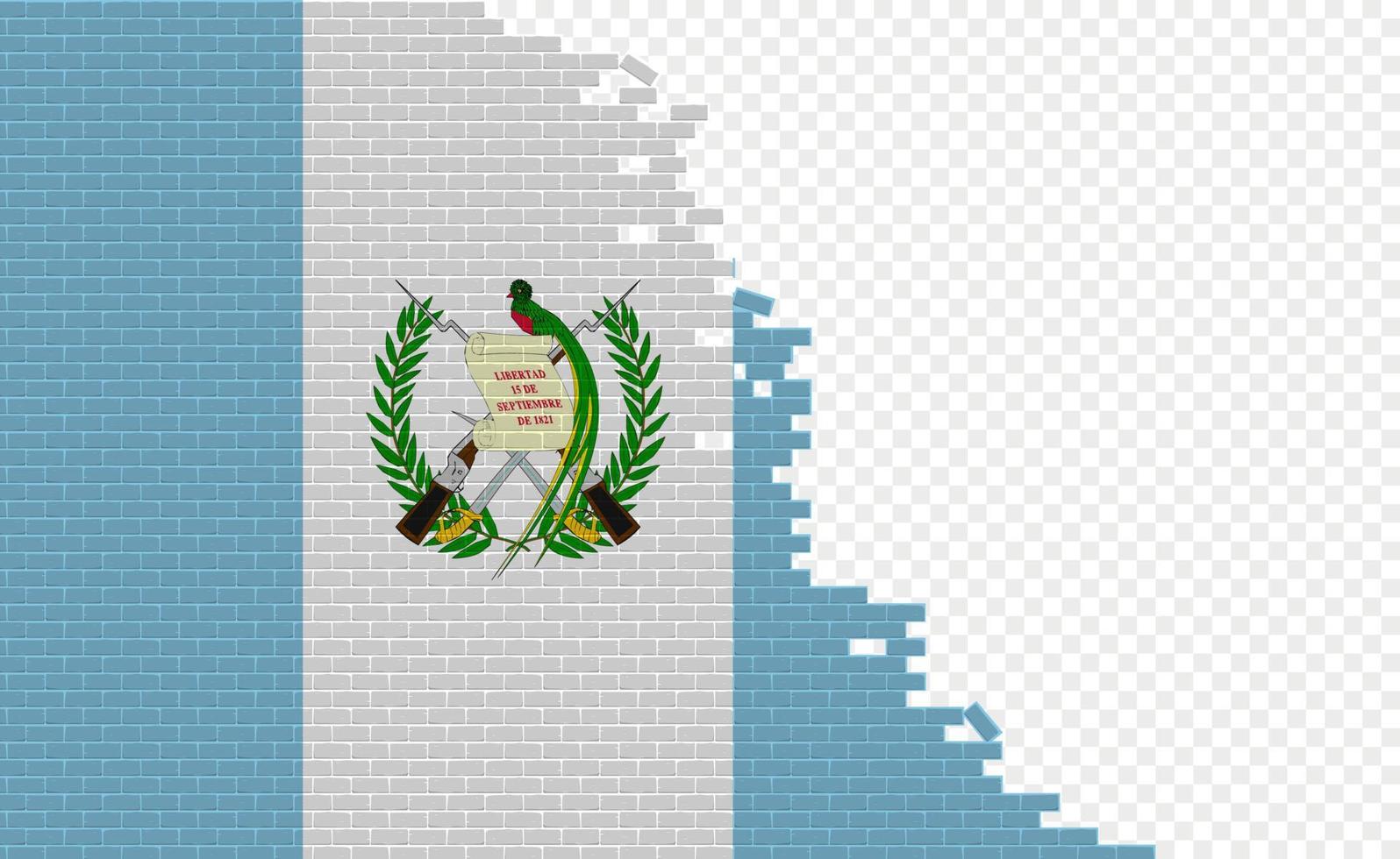 guatemala-flagge auf gebrochener backsteinmauer. leeres Flaggenfeld eines anderen Landes. Ländervergleich. einfache Bearbeitung und Vektor in Gruppen.