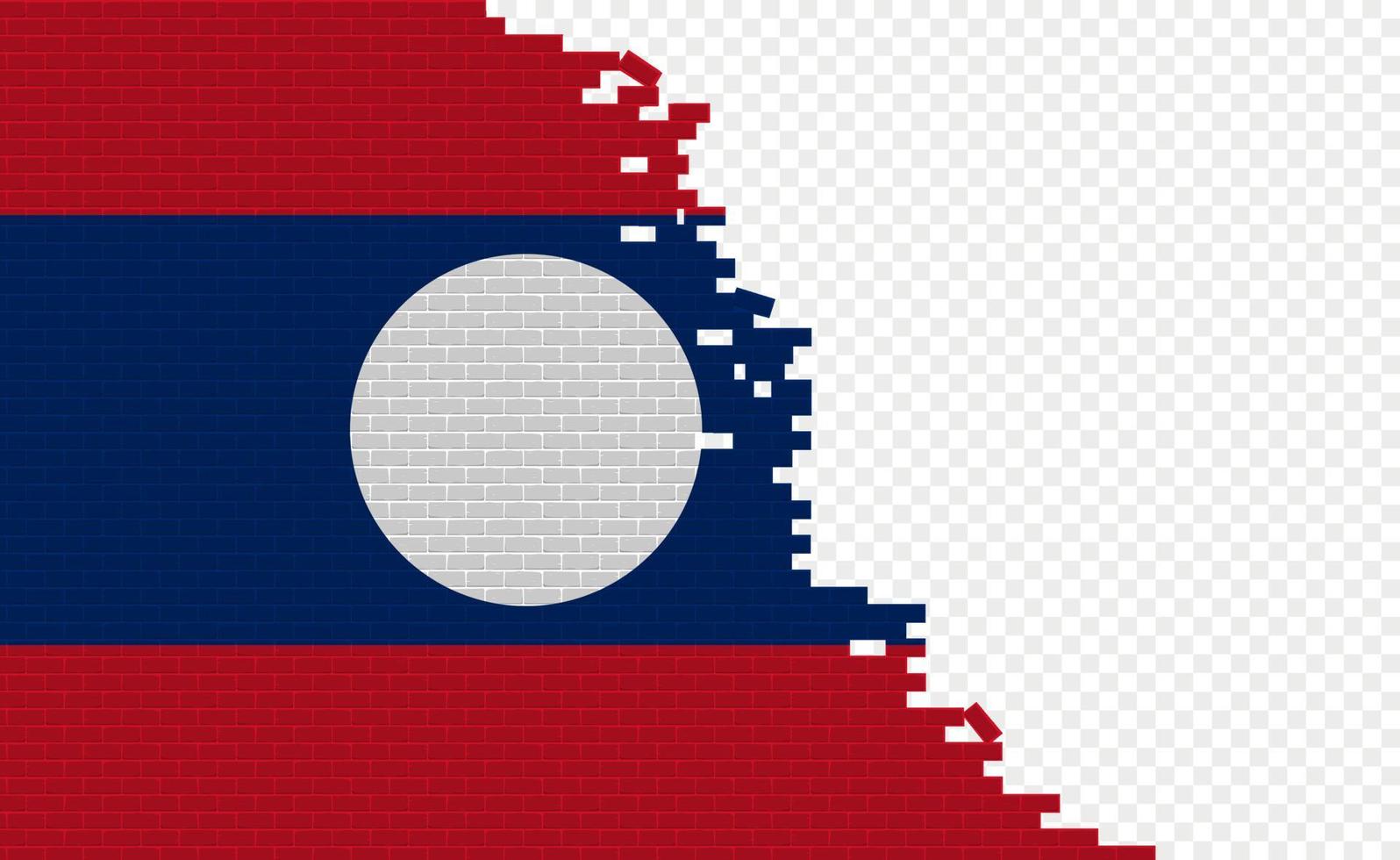 laos-flagge auf zerbrochener mauer. leeres Flaggenfeld eines anderen Landes. Ländervergleich. einfache Bearbeitung und Vektor in Gruppen.