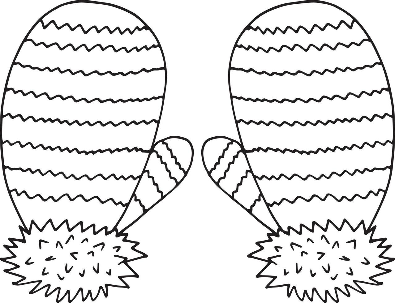 Fäustlinge mit Streifen. handgezeichnetes Doodle-Symbol. , skandinavisch, nordisch, minimalistisch, einfarbig. winterkleidung warm gestrickt paar zwei vektor