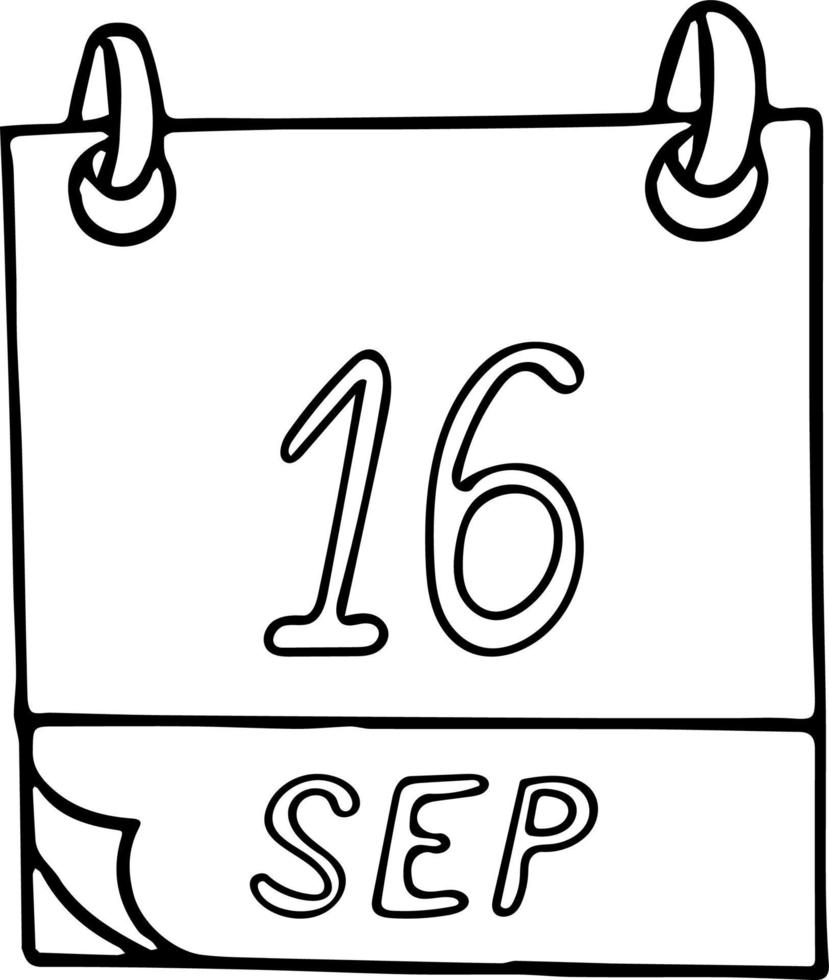 Kalenderhand im Doodle-Stil gezeichnet. 16. september. internationaler tag zum erhalt der ozonschicht, datum. Symbol, Aufkleberelement für Design. Planung, Betriebsferien vektor