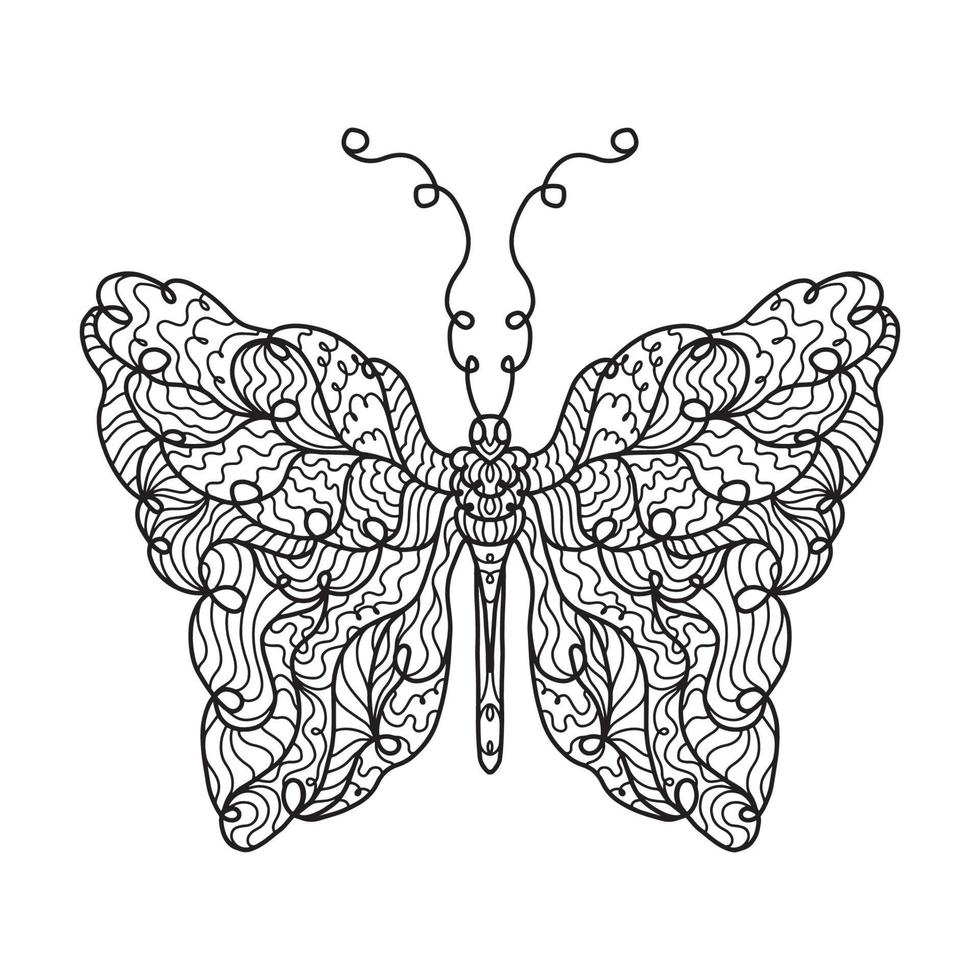 illustration av en fjäril. klotter konst mönster. anti påfrestning färg sida för vuxen vektor