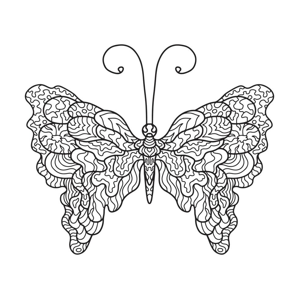 Illustration eines Schmetterlings. Gekritzelkunstmuster. Anti-Stress-Malseite für Erwachsene vektor