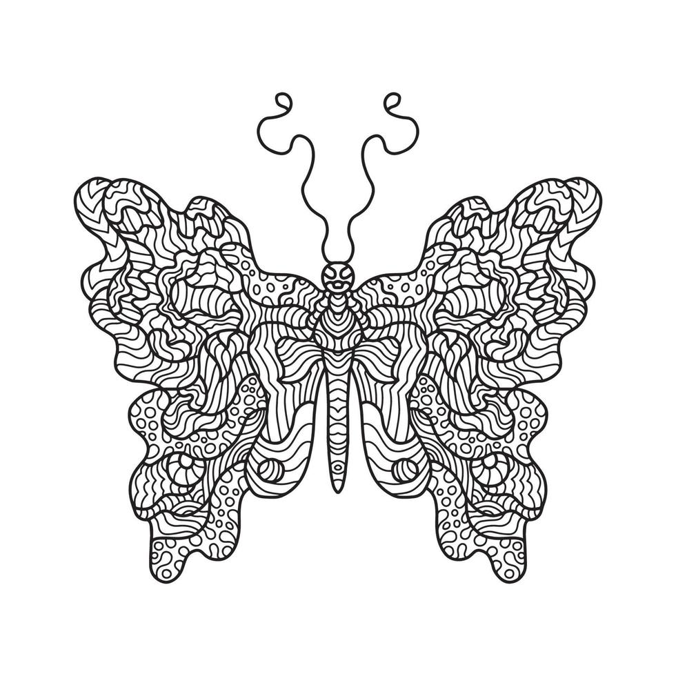 Illustration eines Schmetterlings. Gekritzelkunstmuster. Anti-Stress-Malseite für Erwachsene vektor