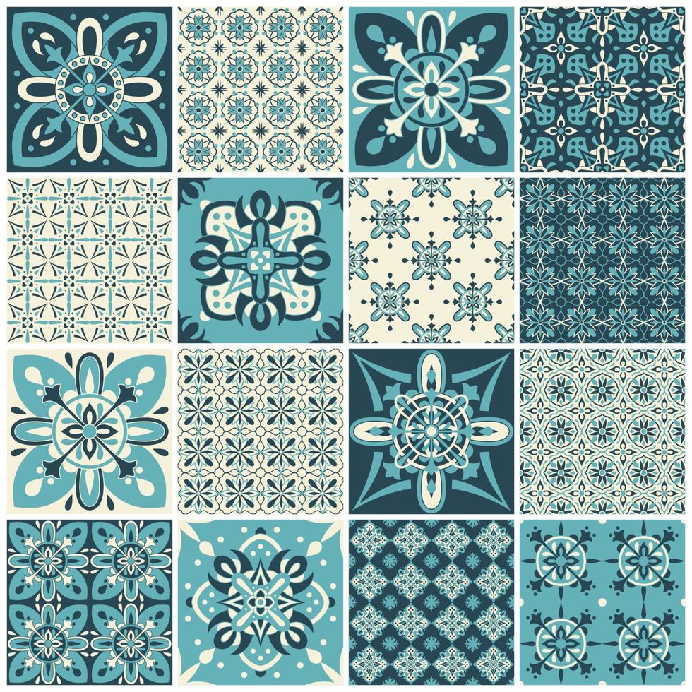 traditionella utsmyckade portugisiska plattor azulejos. vintage mönster för textildesign. vektor