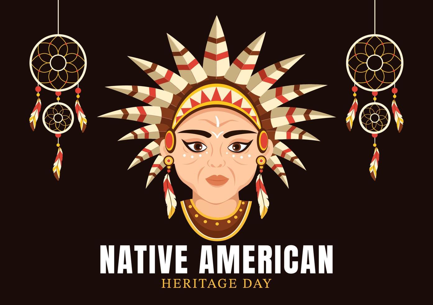 inföding amerikan arv dag mall hand dragen tecknad serie platt illustration till känna igen de prestationer och bidrag av stam- indisk kultur vektor