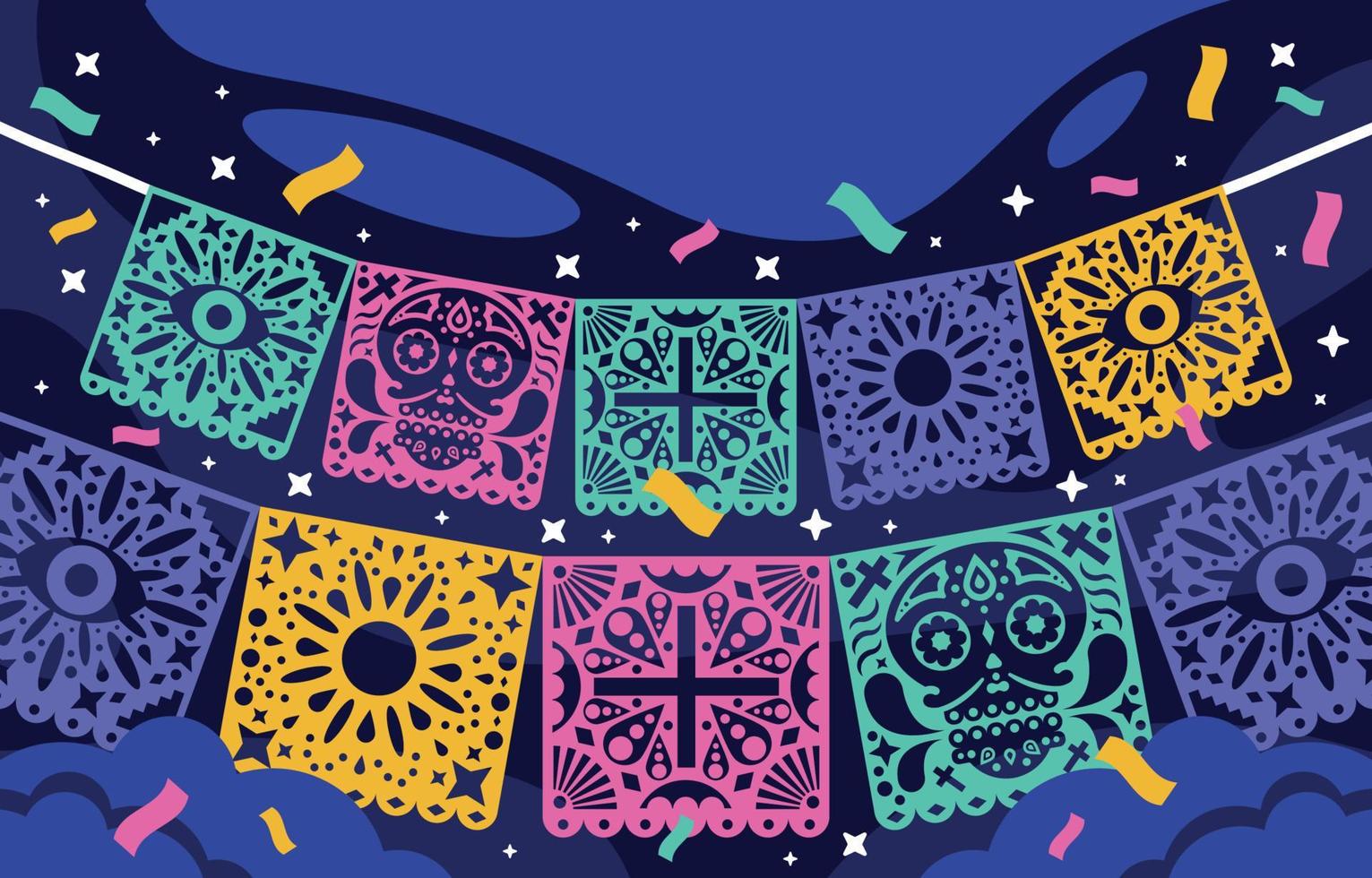 papel picado mexikansk fest bakgrund vektor