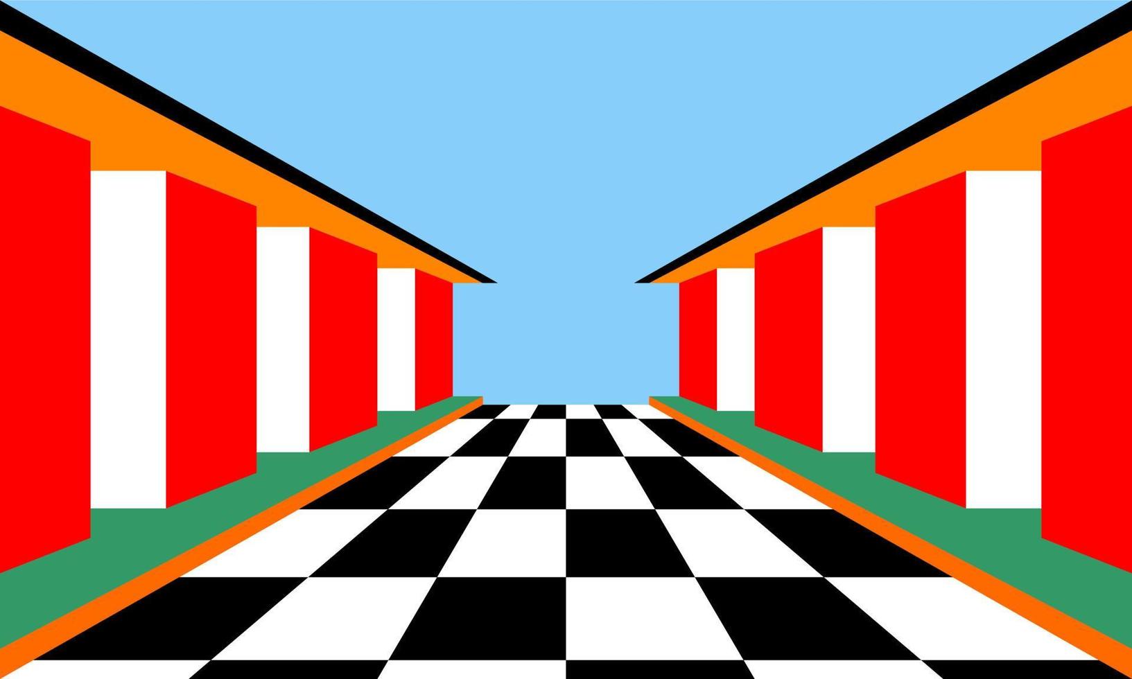 vektor illustration av byggnader på de sida av de schack golv
