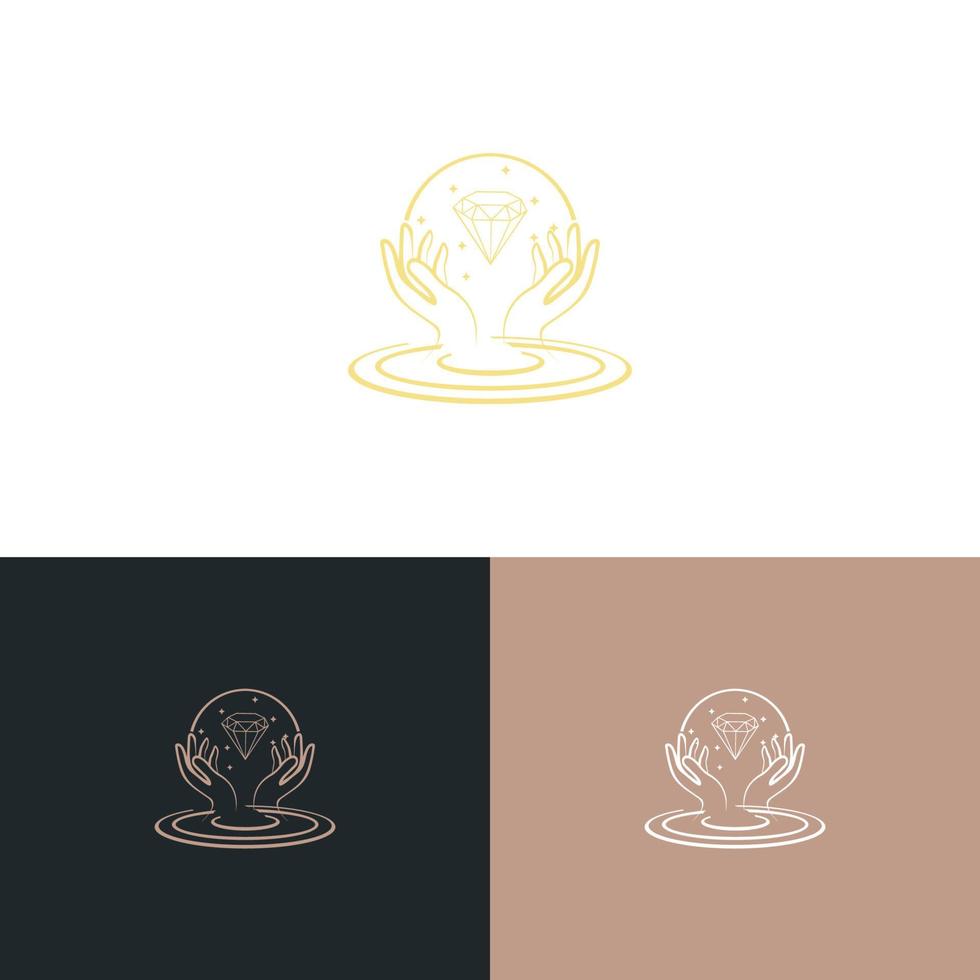 diamant smycken logotyp design vektor. symbol för kosmetika och förpackningar, smycken, handgjorda eller skönhetsprodukter vektor