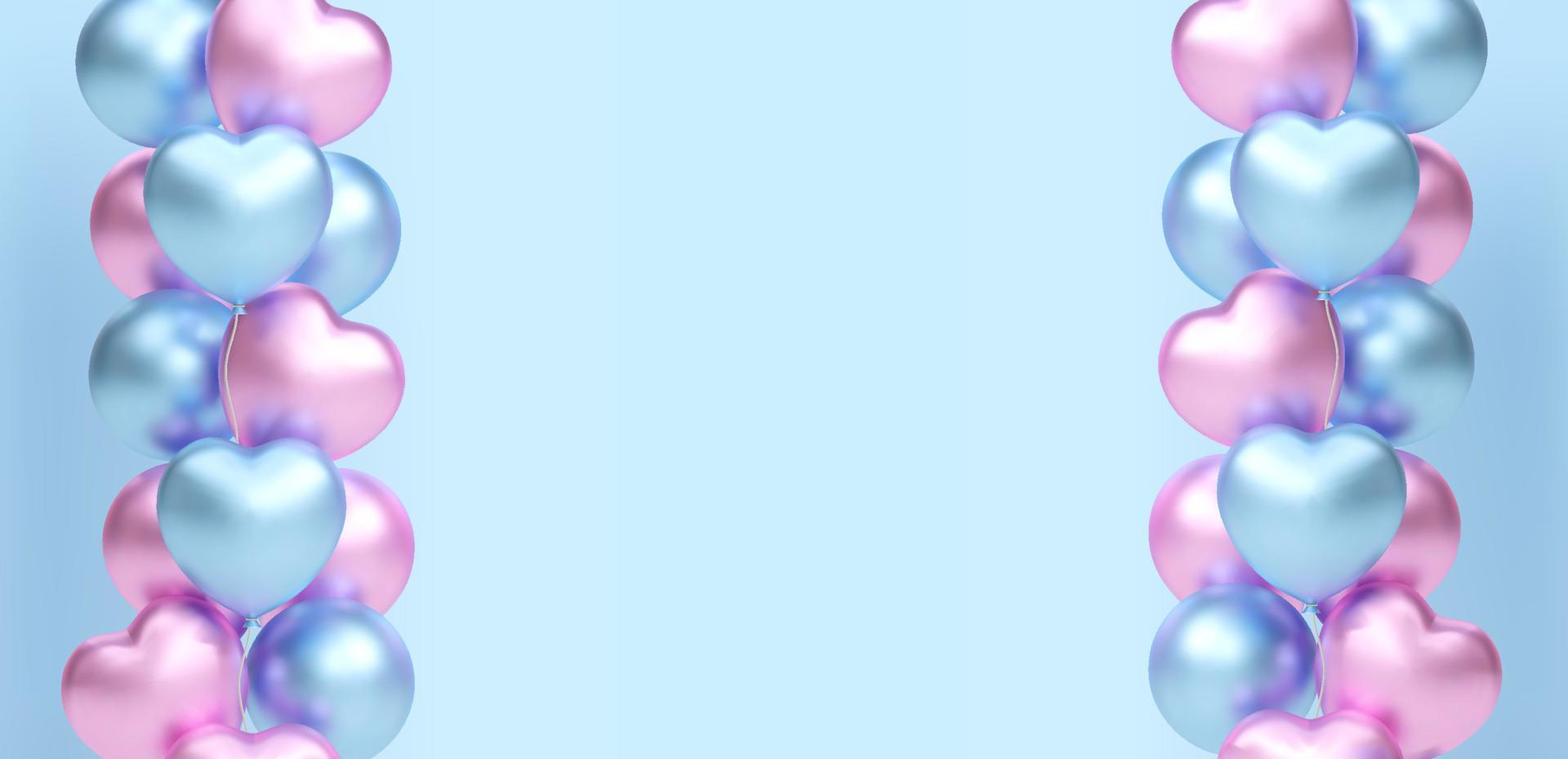 bukett, knippa av realistisk rosa och blå ballonger flygande. vektor illustration för kort, bebis dusch, kön avslöja fest inbjudan, design, flygblad, affisch, dekor, baner, webb, reklam