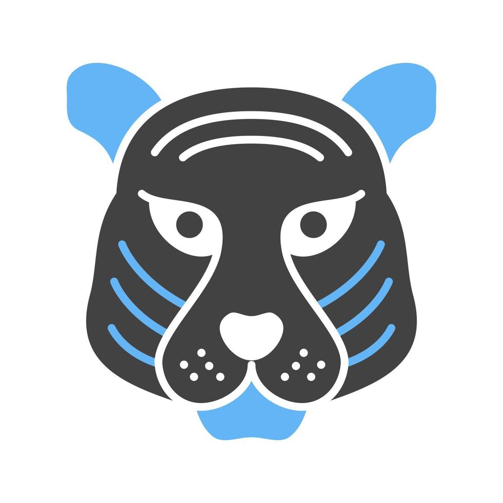 Tigergesicht Glyphe blaues und schwarzes Symbol vektor