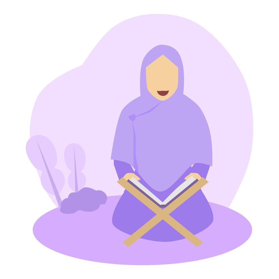 illustration av muslim kvinna läsning quran vektor