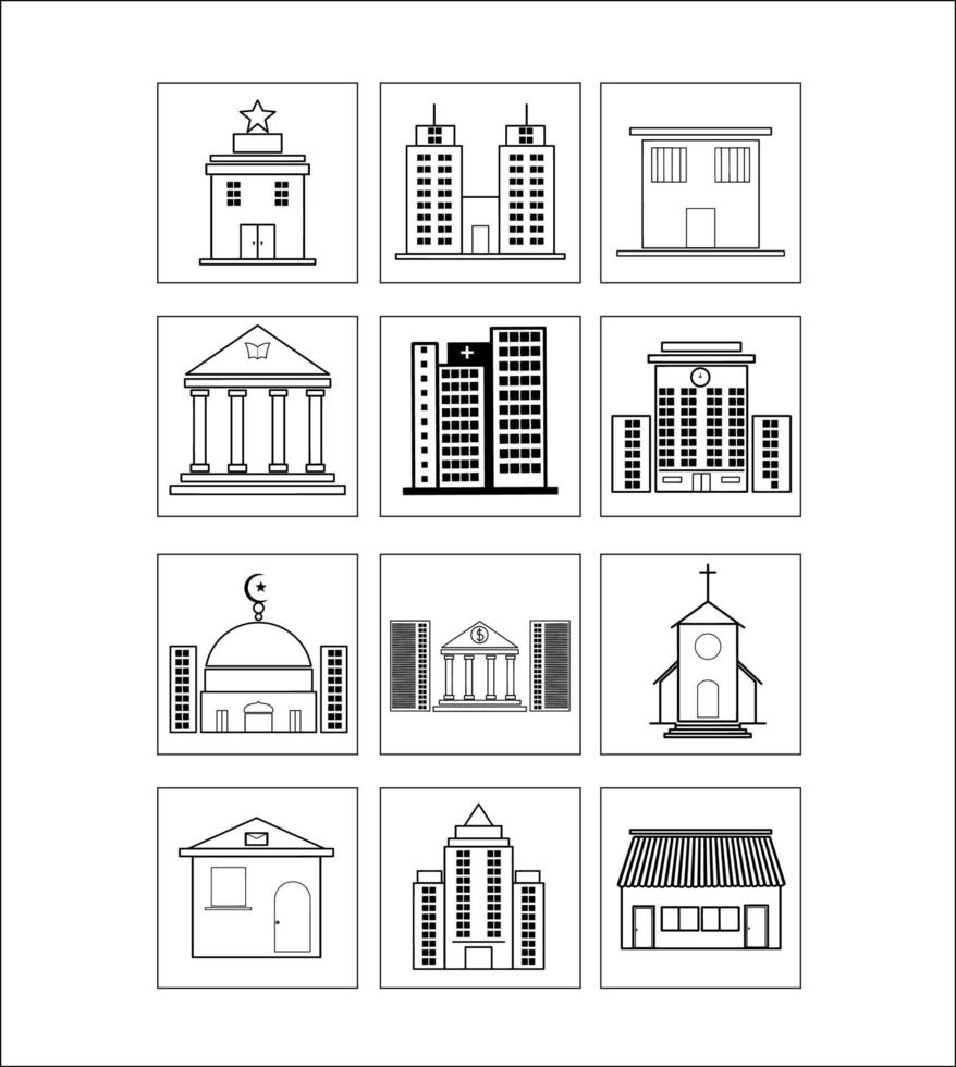 Icon Set Rechteck Gebäude Illustrationen vektor