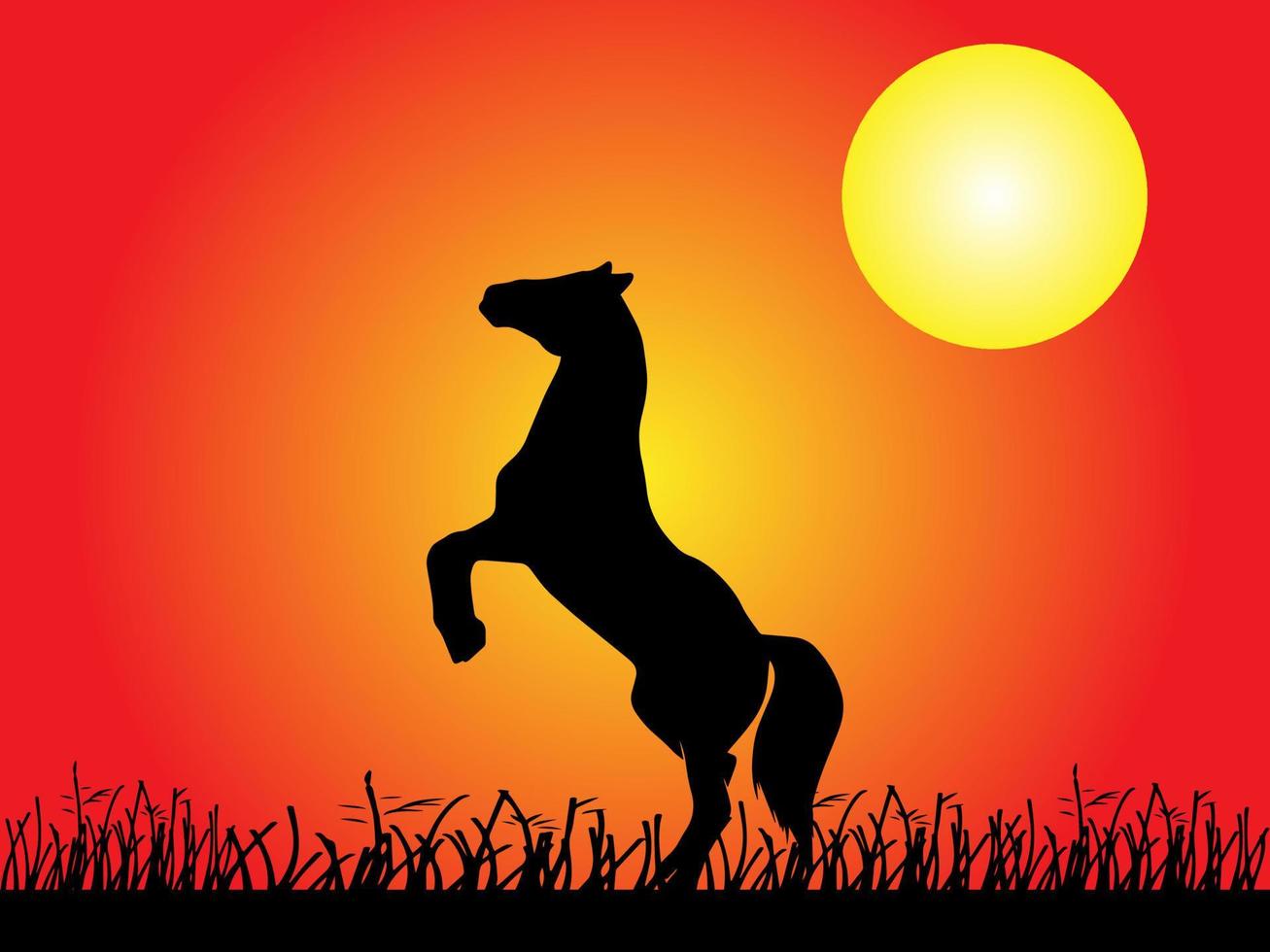 Pferdeschattenbild auf Sonnenunterganghintergrund vektor