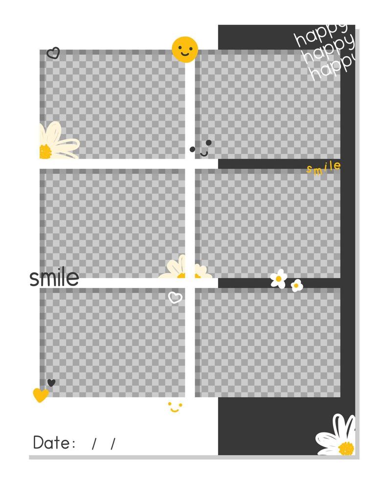Bloom Gänseblümchen gibt ein fröhliches Lächeln kawaii niedlicher automatischer Aufkleber Fotoautomat Vektorrahmen vektor
