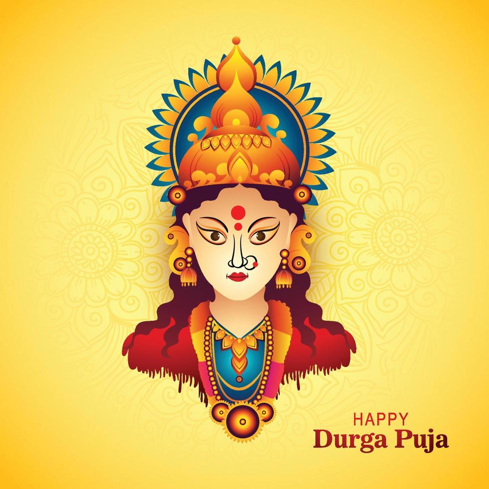 illustration av gudinna durga ansikte i Lycklig durga puja subh Navratri kort bakgrund vektor