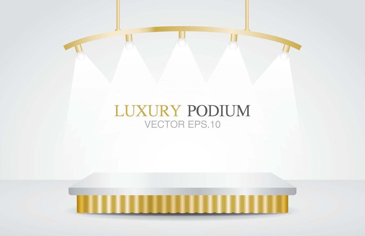 luxus-glänzende gold-display-plattform mit hängendem scheinwerfer 3d-illustrationsvektor zum platzieren ihres objekts vektor