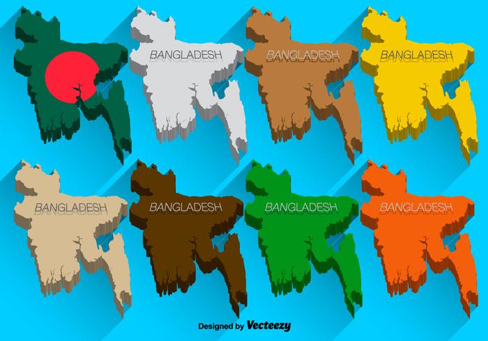 Vektor 3D ikoner uppsättning av Bangladesh karta
