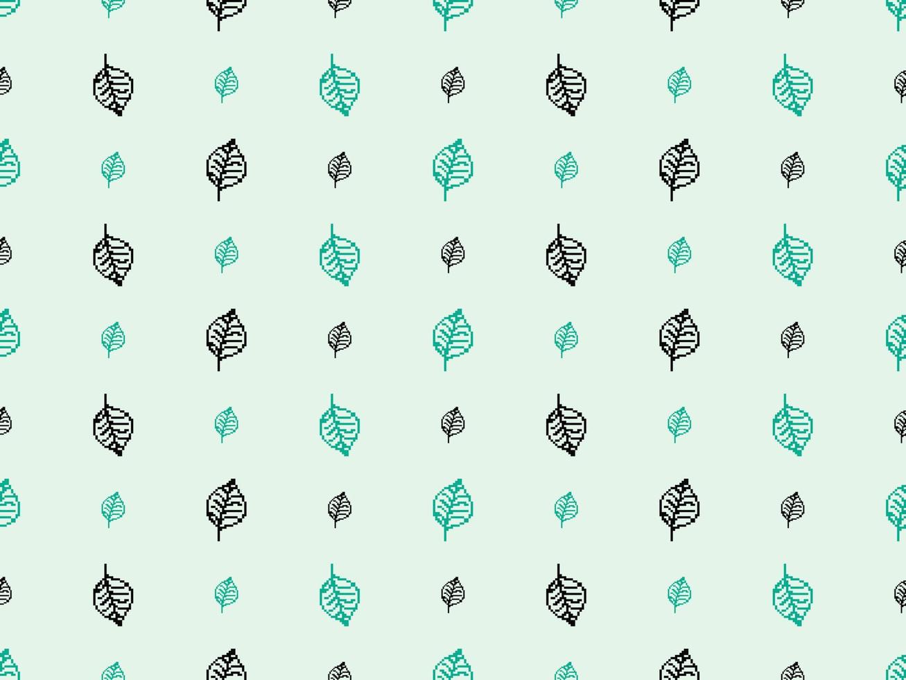blad seriefigur seamless mönster på grön bakgrund. pixel stil vektor
