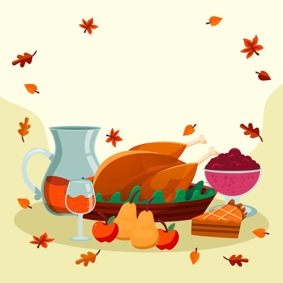 Thanksgiving-Essen und Getränke-Hintergrund vektor