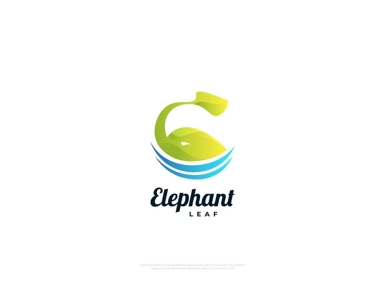 Elefantenblatt-Logo. Elefantenlogo mit Blattrüssel, Schwimmen im Pool vektor