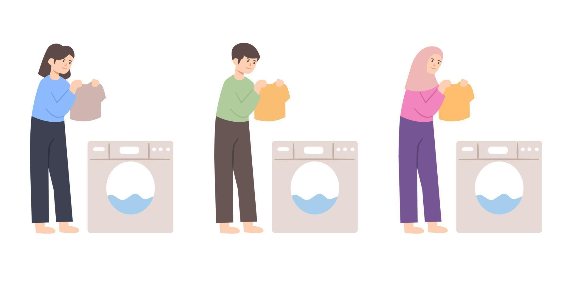 människor tvättning kläder vektor