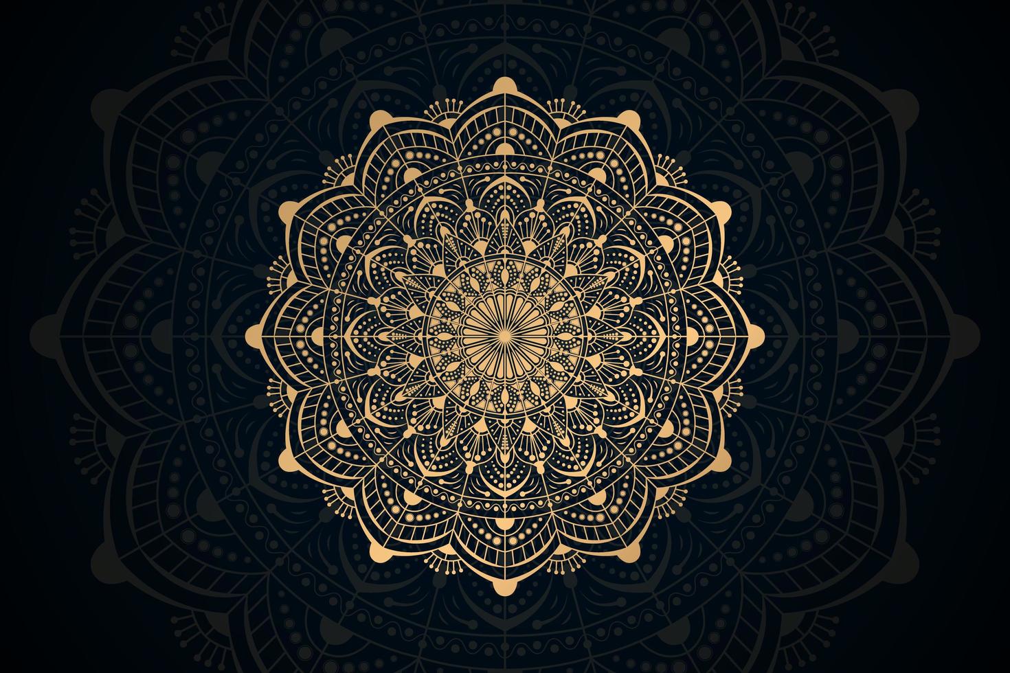 Gold Spitze Mandala Design auf dunklem Mandala Hintergrund vektor