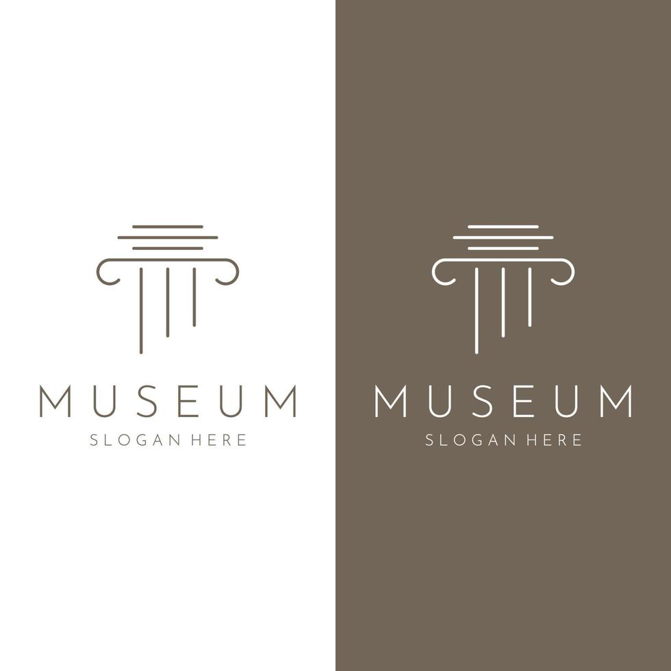 Museen, Museumssäulen, Museumslinien, Museumssäulenlogos. Museen mit minimalistischen und modernen Konzepten. Logos können für Unternehmen, Museen und Unternehmen verwendet werden. vektor