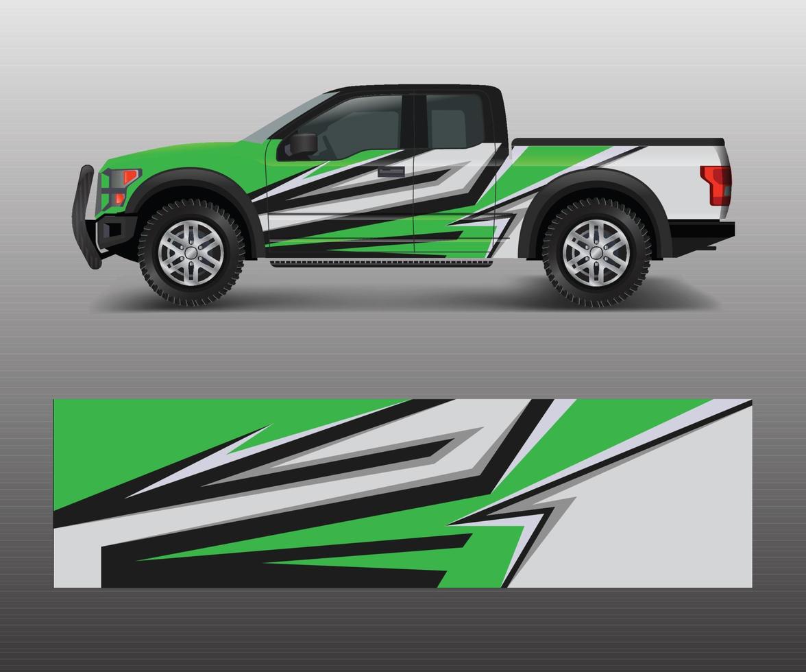 Transporter- und Autoverpackungsvektor, LKW-Aufkleberdesigns, grafische abstrakte Streifendesigns für Offroad-Rennen, Abenteuer- und Lackierungsautos vektor