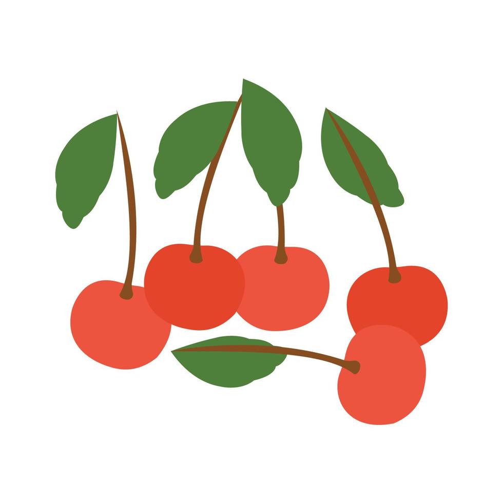 Vektorbild von fünf frischen Fruchtkirschikonen, flaches Design. vektor