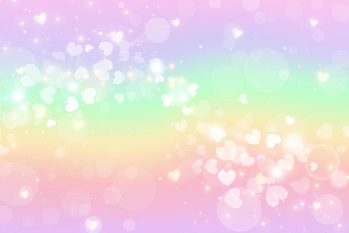 fantasi vattenfärg illustration med regnbåge pastell himmel med stjärnor och hjärtan. abstrakt enhörning kosmisk bakgrund. tecknad serie tös vektor illustration.