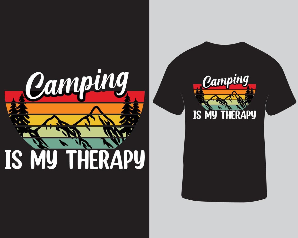 Camping ist meine Therapie-T-Shirt-Designvorlage. Outdoor-Camping-T-Shirt-Design. Camper-T-Shirt kostenloser Download vektor