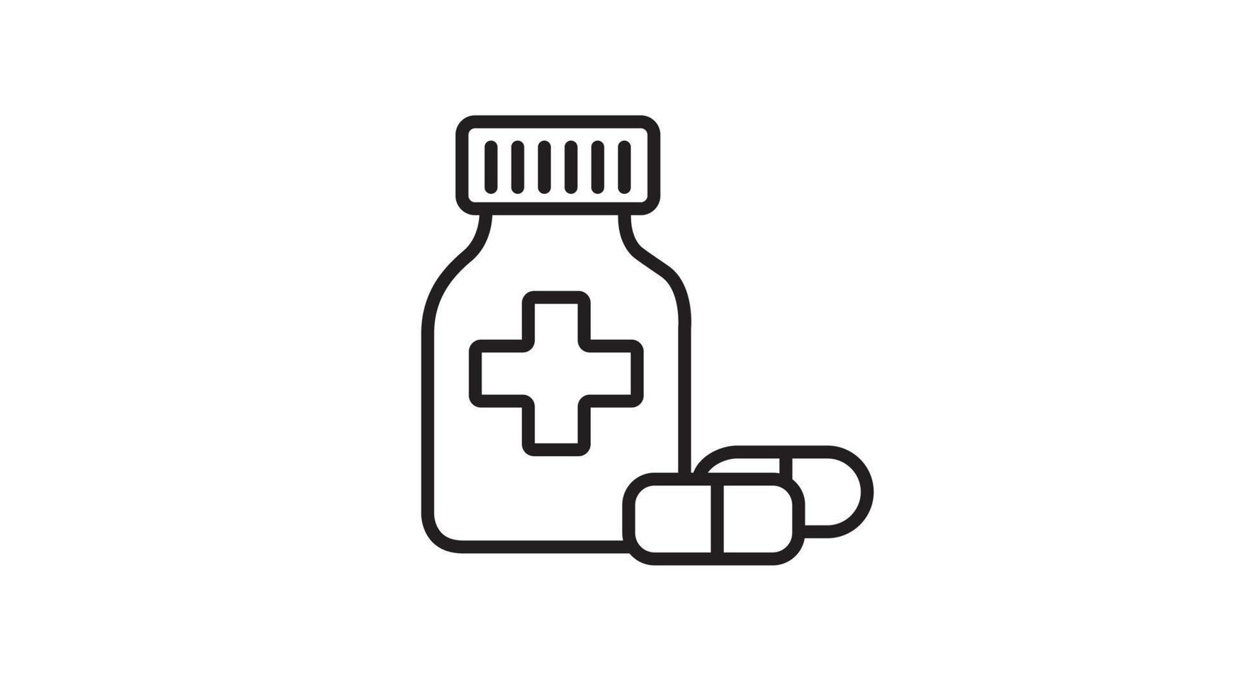 Flasche mit verschreibungspflichtigen Medikamenten mit editierbarer Strichvektorillustration. Entwurfsvorlage für das Symbol für Medizinflaschen. vektor