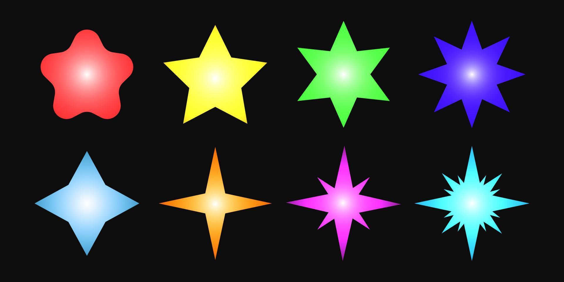 Set aus verschiedenen Sternformen in leuchtenden Farben, ideal für Gestaltungselemente wie Feiern, Veranstaltungen, Weihnachten, Geburtstage, Silvester usw. vektor