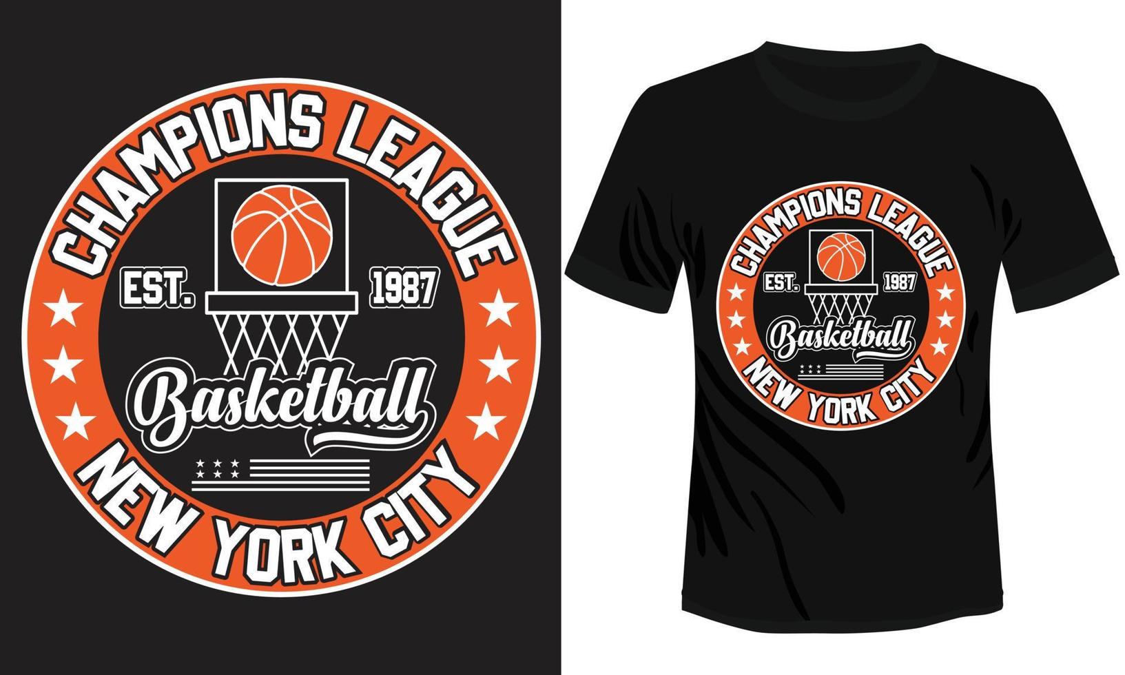 mästare liga basketboll ny york stad t-shirt design vektor
